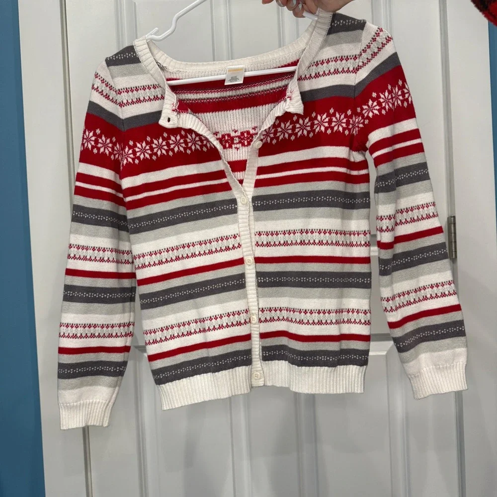 Gymboree Girls Fair Isle Snowflake Cotton Cardigan‎ Sweater Size L 10/12